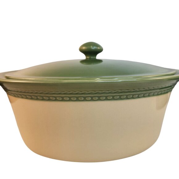 Paula Deen Collection 3.5 Quart Covered Casserole Dish Green Ivory Stoneware Mic - Picture 2 of 10